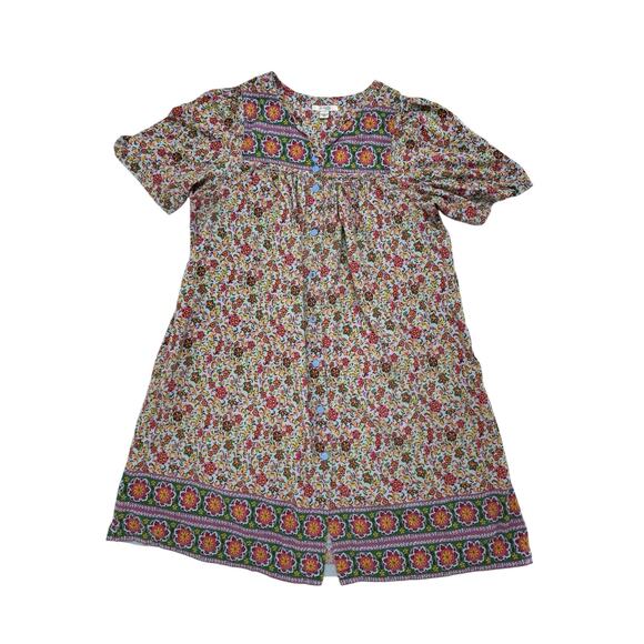 GO SOFTLY PATIO Multicolor Floral House Dress Size Large Paisley Pink Blue Green - Picture 4 of 9